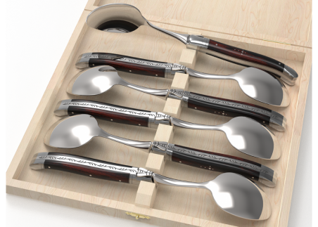 Laguiole cutlery of 6 dessert spoons with ironwood handle and stainless steel bolsters image 1