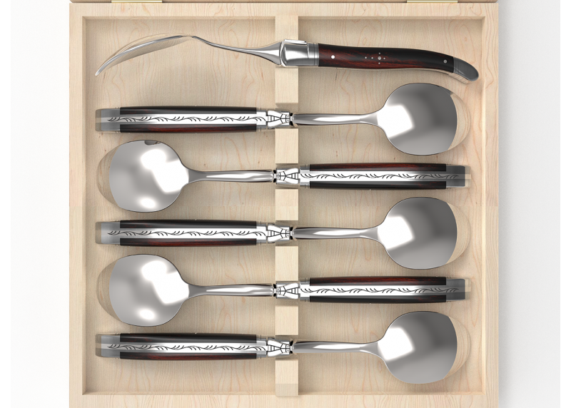 Laguiole cutlery of 6 dessert spoons with ironwood handle and stainless steel bolsters image 3