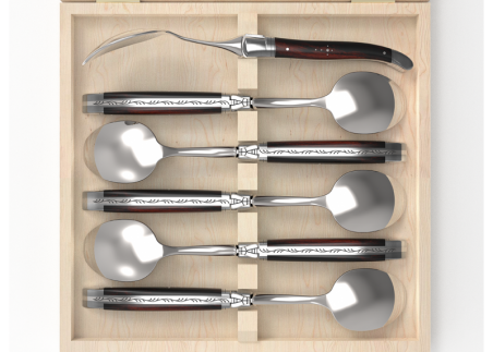 Laguiole cutlery of 6 dessert spoons with ironwood handle and stainless steel bolsters image 3