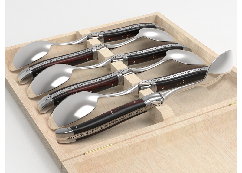 Laguiole cutlery of 6 dessert spoons with ironwood handle and stainless steel bolsters image 5