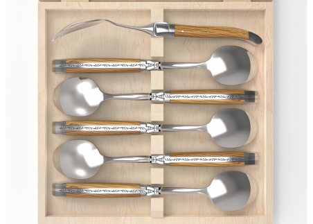 Service de 6 petites cuillères Laguiole avec un manche en bois de chêne et mitres en acier inoxydable image 2