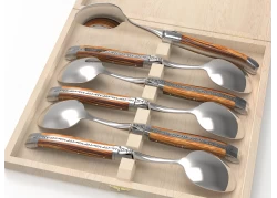 Laguiole cutlery of 6 dessert spoons with serpent wood handle and stainless steel bolsters image 1