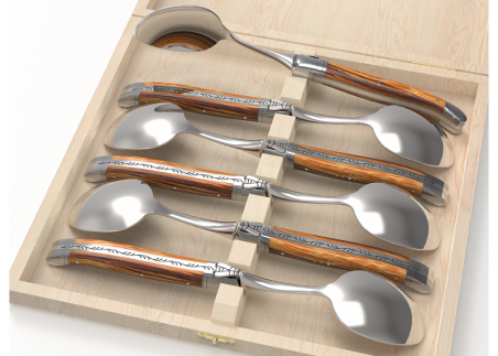 Service de 6 petites cuillères Laguiole avec un manche en bois de serpent et mitres en acier inoxydable image 1