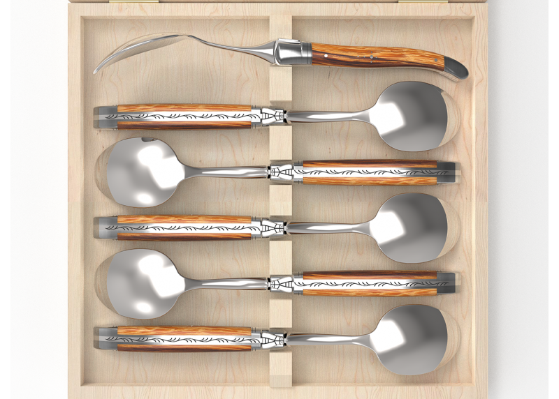 Service de 6 petites cuillères Laguiole avec un manche en bois de serpent et mitres en acier inoxydable image 2