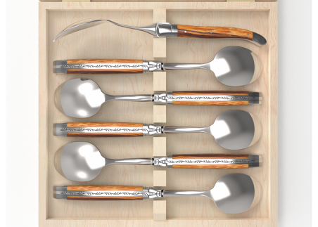 Service de 6 petites cuillères Laguiole avec un manche en bois de serpent et mitres en acier inoxydable image 2