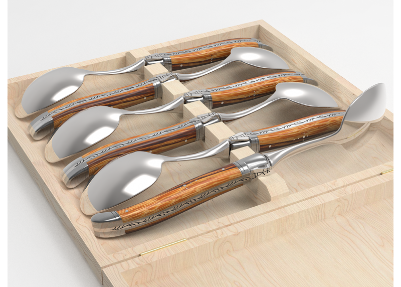 Service de 6 petites cuillères Laguiole avec un manche en bois de serpent et mitres en acier inoxydable image 4