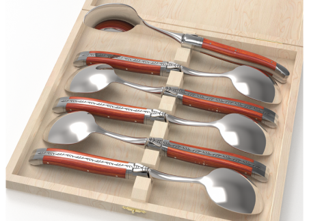 Laguiole cutlery of 6 dessert spoons with rosewood handle and stainless steel bolsters image 1