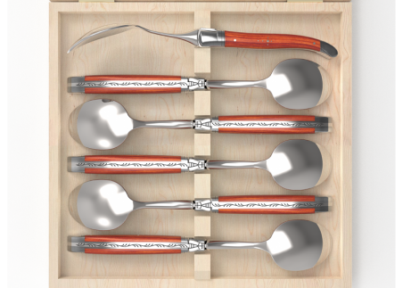 Laguiole cutlery of 6 dessert spoons with rosewood handle and stainless steel bolsters image 3