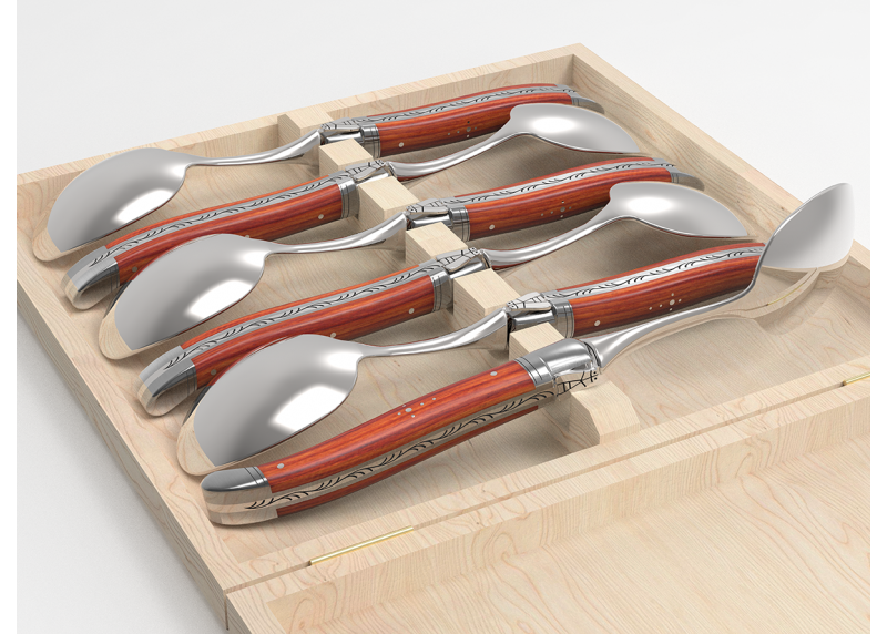 Laguiole cutlery of 6 dessert spoons with rosewood handle and stainless steel bolsters image 5