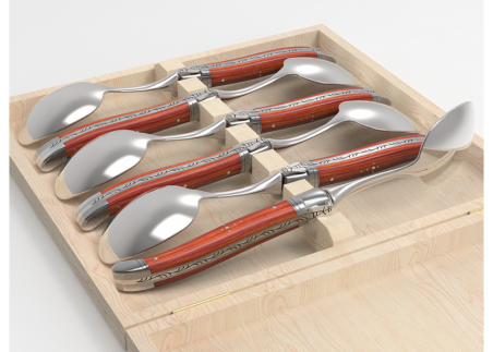 Laguiole cutlery of 6 dessert spoons with rosewood handle and stainless steel bolsters image 5