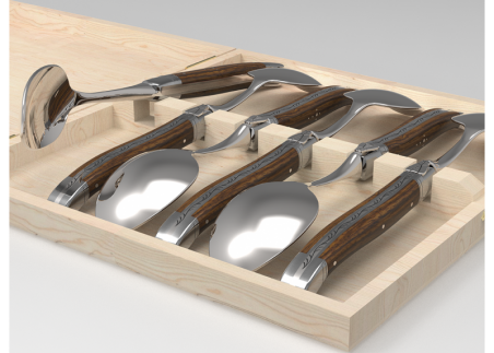 Laguiole cutlery of 6 dessert spoons with walnut wood handle and stainless steel bolsters image 2