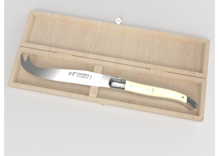 Laguiole cheese knife with bovine bone handle and stainless steel bolsters image 1