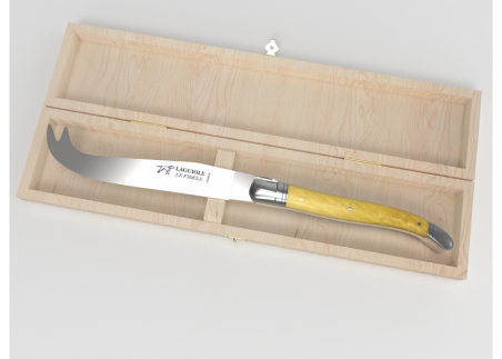 Laguiole cheese knife with boxwood handle and stainless steel bolsters image 1