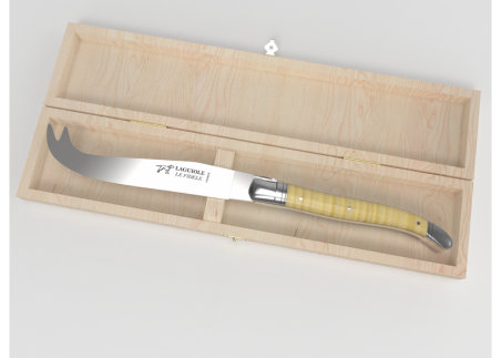 Laguiole cheese knife with curly maple wood handle and stainless steel bolsters image 1