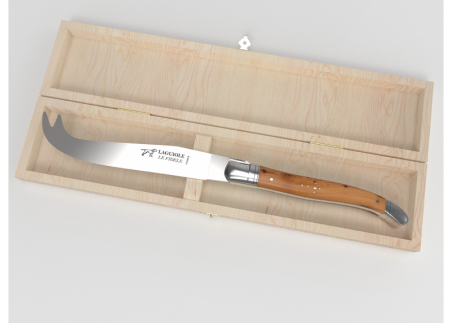 Laguiole cheese knife with juniper wood handle and stainless steel bolsters image 1