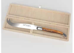 Laguiole cheese knife with serpent wood handle and stainless steel bolsters image 1