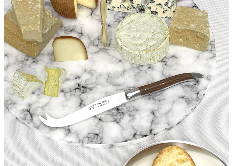 Laguiole cheese knife with walnut wood handle and stainless steel bolsters image 3