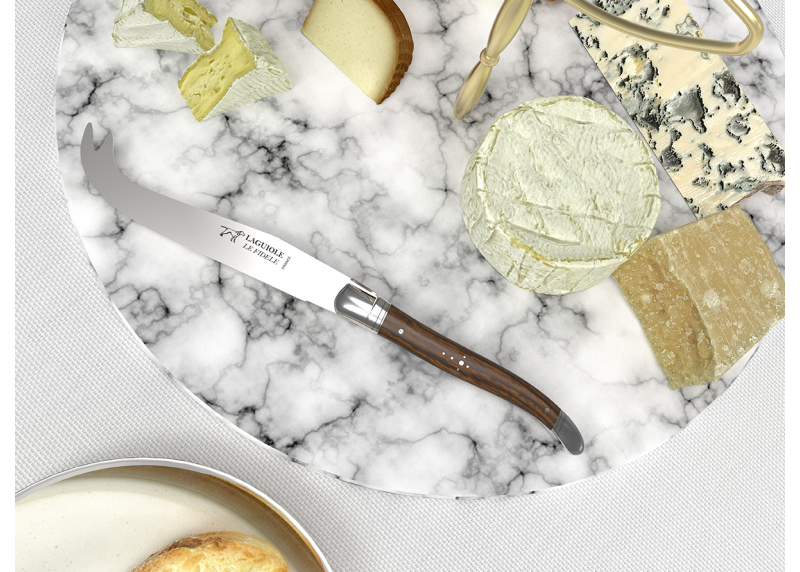 Laguiole cheese knife with walnut wood handle and stainless steel bolsters image 4