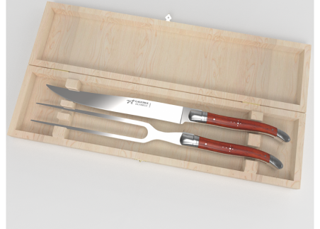 Laguiole meat service with African padauk wood handle and stainless steel bolsters image 1