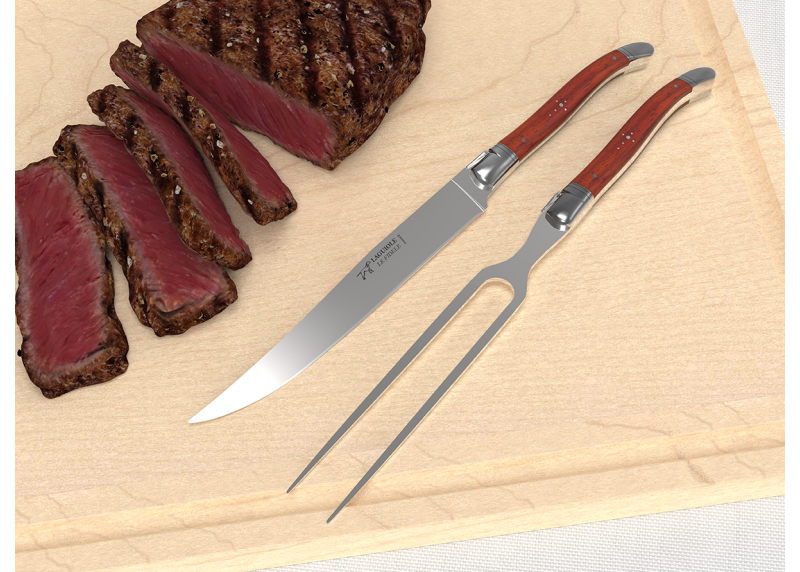 Laguiole meat service with African padauk wood handle and stainless steel bolsters image 2