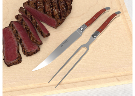 Laguiole meat service with African padauk wood handle and stainless steel bolsters image 2