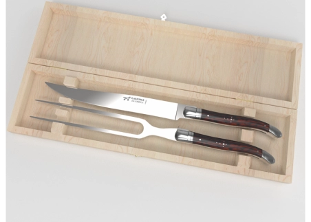 Laguiole meat service with amourette wood handle and stainless steel bolsters image 1