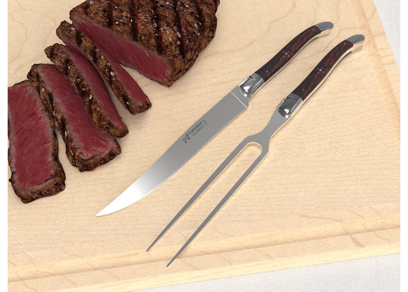 Laguiole meat service with amourette wood handle and stainless steel bolsters image 3