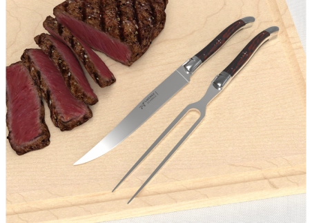 Laguiole meat service with amourette wood handle and stainless steel bolsters image 3