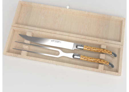 Laguiole meat service with birch wood handle and stainless steel bolsters image 1