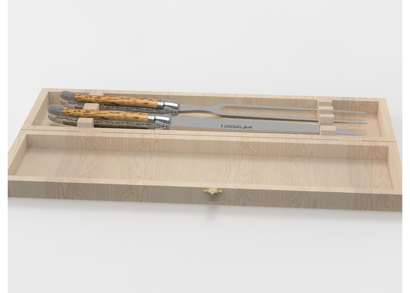 Laguiole meat service with birch wood handle and stainless steel bolsters image 2