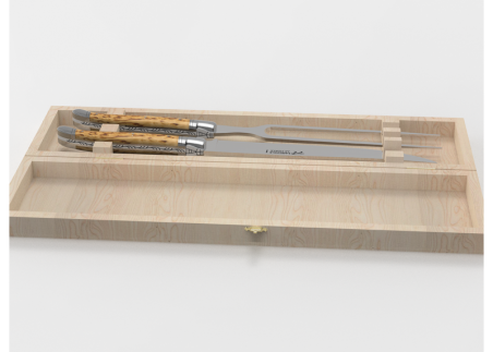 Laguiole meat service with birch wood handle and stainless steel bolsters image 2