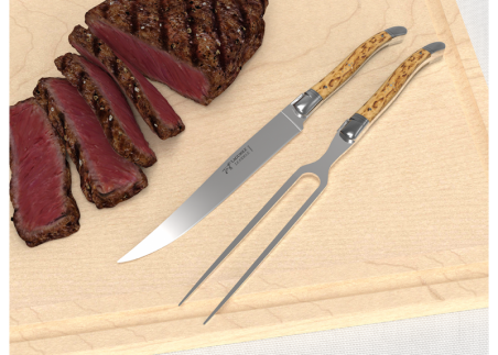 Laguiole meat service with birch wood handle and stainless steel bolsters image 3