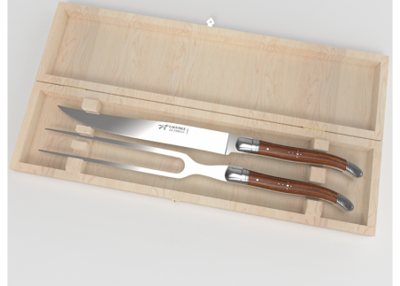 Laguiole meat service with bocote wood handle and stainless steel bolsters image 1