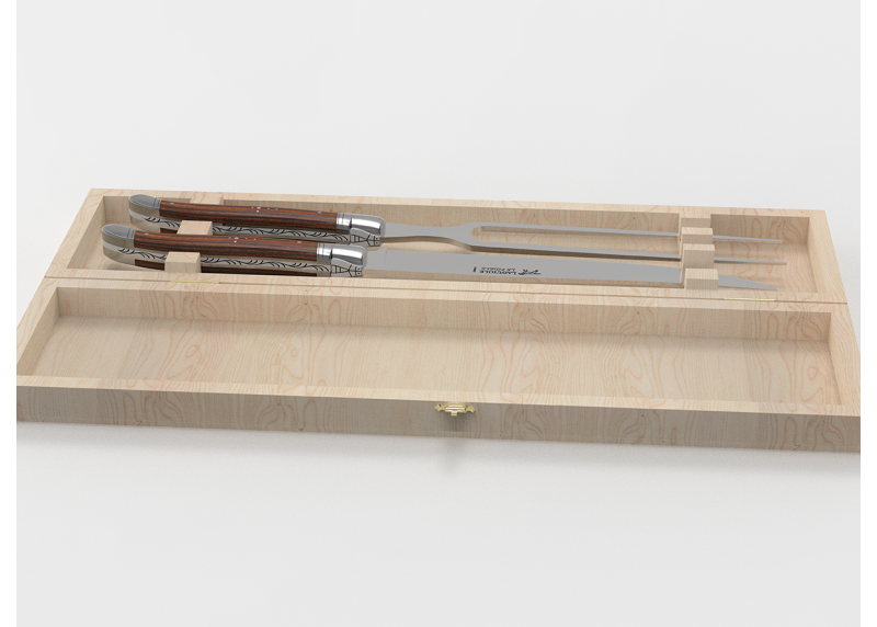 Laguiole meat service with bocote wood handle and stainless steel bolsters image 2