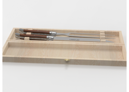 Laguiole meat service with bocote wood handle and stainless steel bolsters image 2