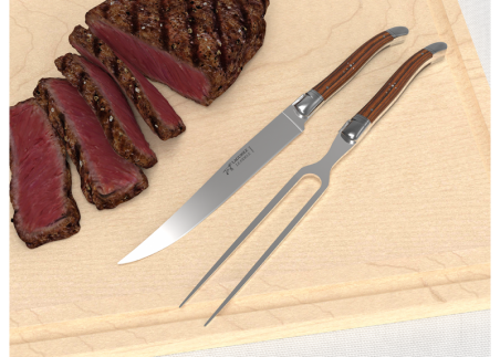 Laguiole meat service with bocote wood handle and stainless steel bolsters image 3