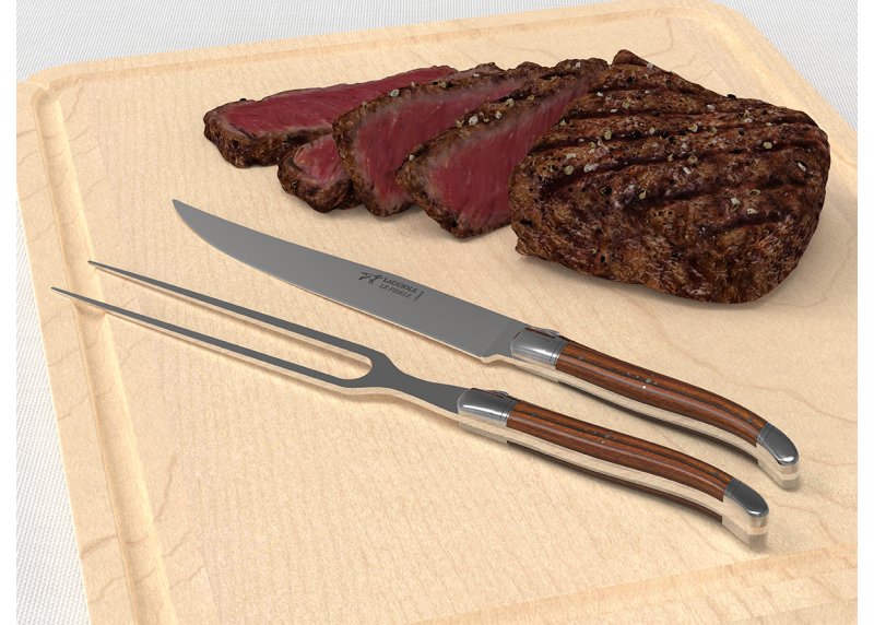 Laguiole meat service with bocote wood handle and stainless steel bolsters image 4