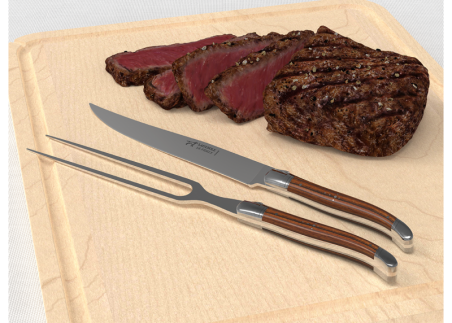 Laguiole meat service with bocote wood handle and stainless steel bolsters image 4