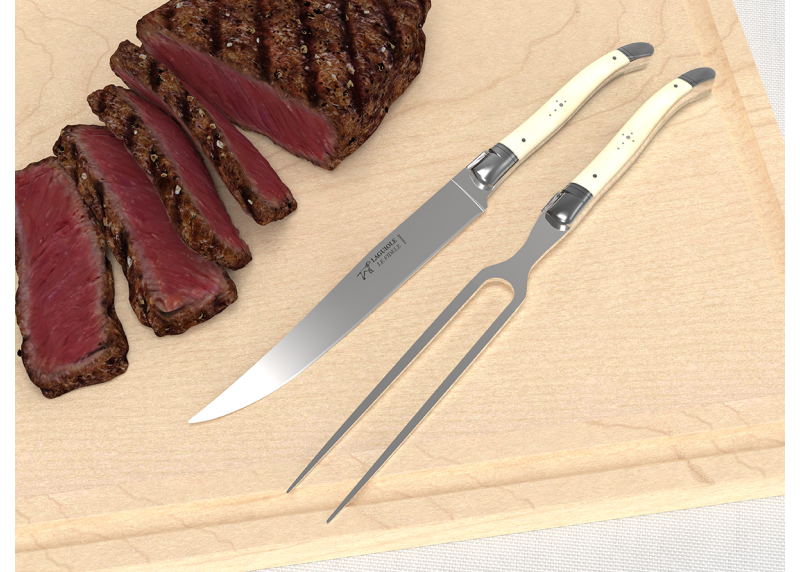 Laguiole meat service with bovine bone handle and stainless steel bolsters image 3