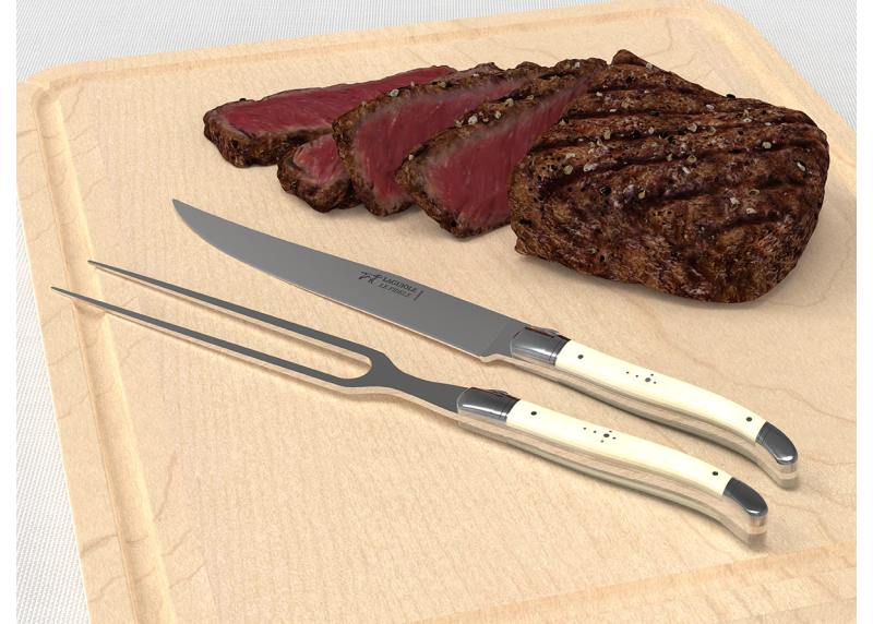 Laguiole meat service with bovine bone handle and stainless steel bolsters image 4