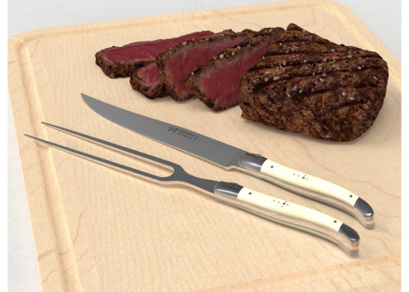 Laguiole meat service with bovine bone handle and stainless steel bolsters image 4