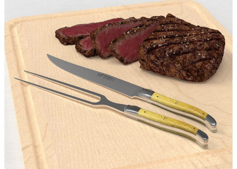 Laguiole meat service with boxwood handle and stainless steel bolsters image 4