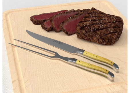 Laguiole meat service with boxwood handle and stainless steel bolsters image 4