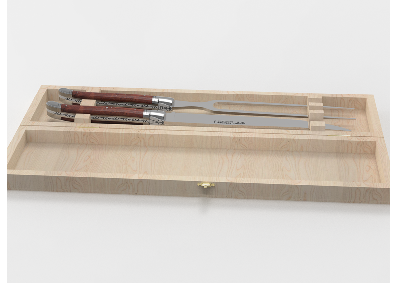 Laguiole meat service with briar root wood handle and stainless steel bolsters image 2