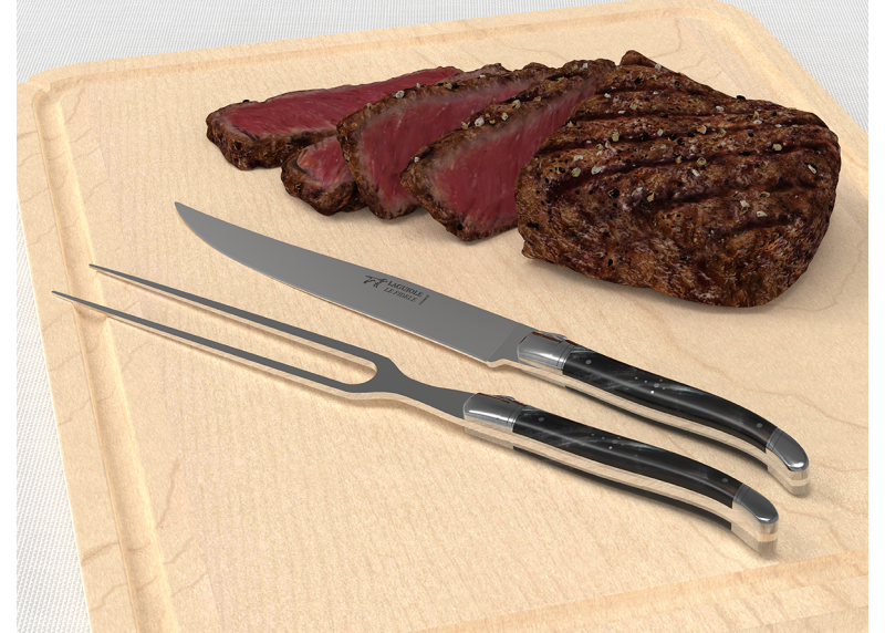 Laguiole meat service with brown horn handle and stainless steel bolsters image 4