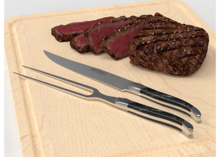 Laguiole meat service with brown horn handle and stainless steel bolsters image 4