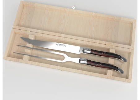 Service à viande Laguiole avec un manche en bois de fer et mitres en acier inoxydable image 1