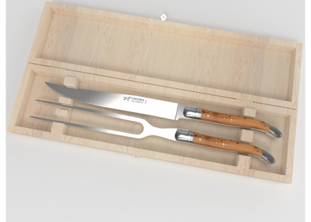 Laguiole meat service with juniper wood handle and stainless steel bolsters image 1