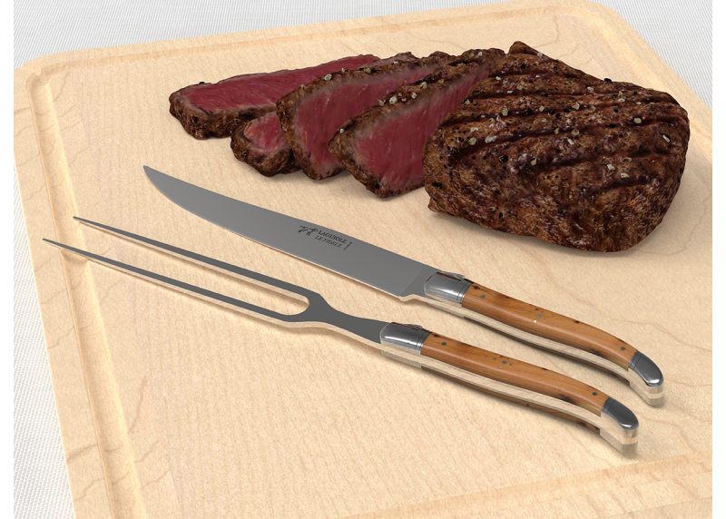 Laguiole meat service with juniper wood handle and stainless steel bolsters image 4