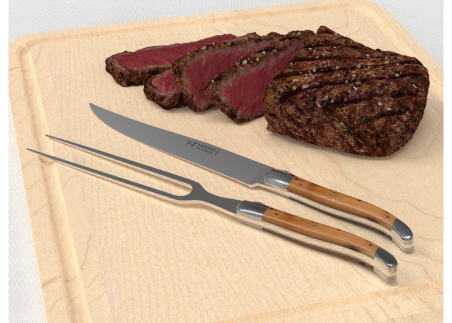 Laguiole meat service with juniper wood handle and stainless steel bolsters image 4